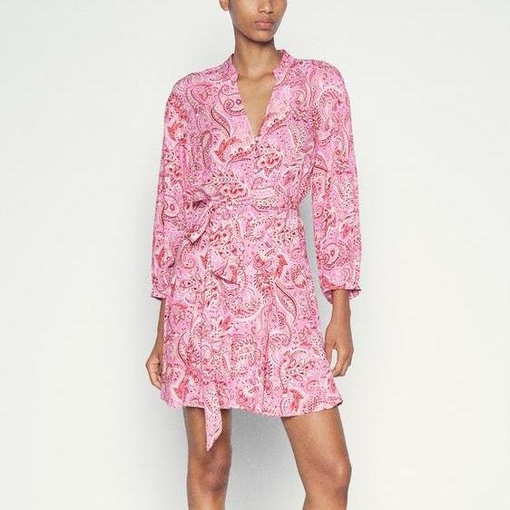 Zara | Pink Paisley Long Sleeve Belted Mini Dress